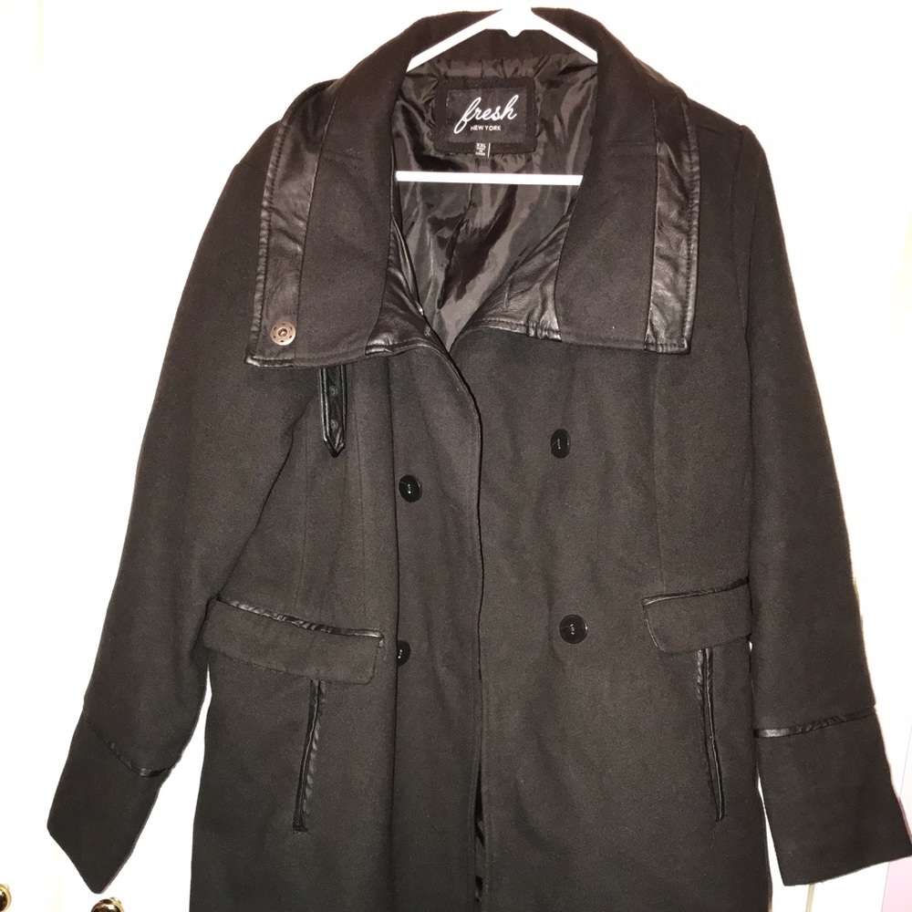 Fresh New York Black Wool and Faux Leather Coat